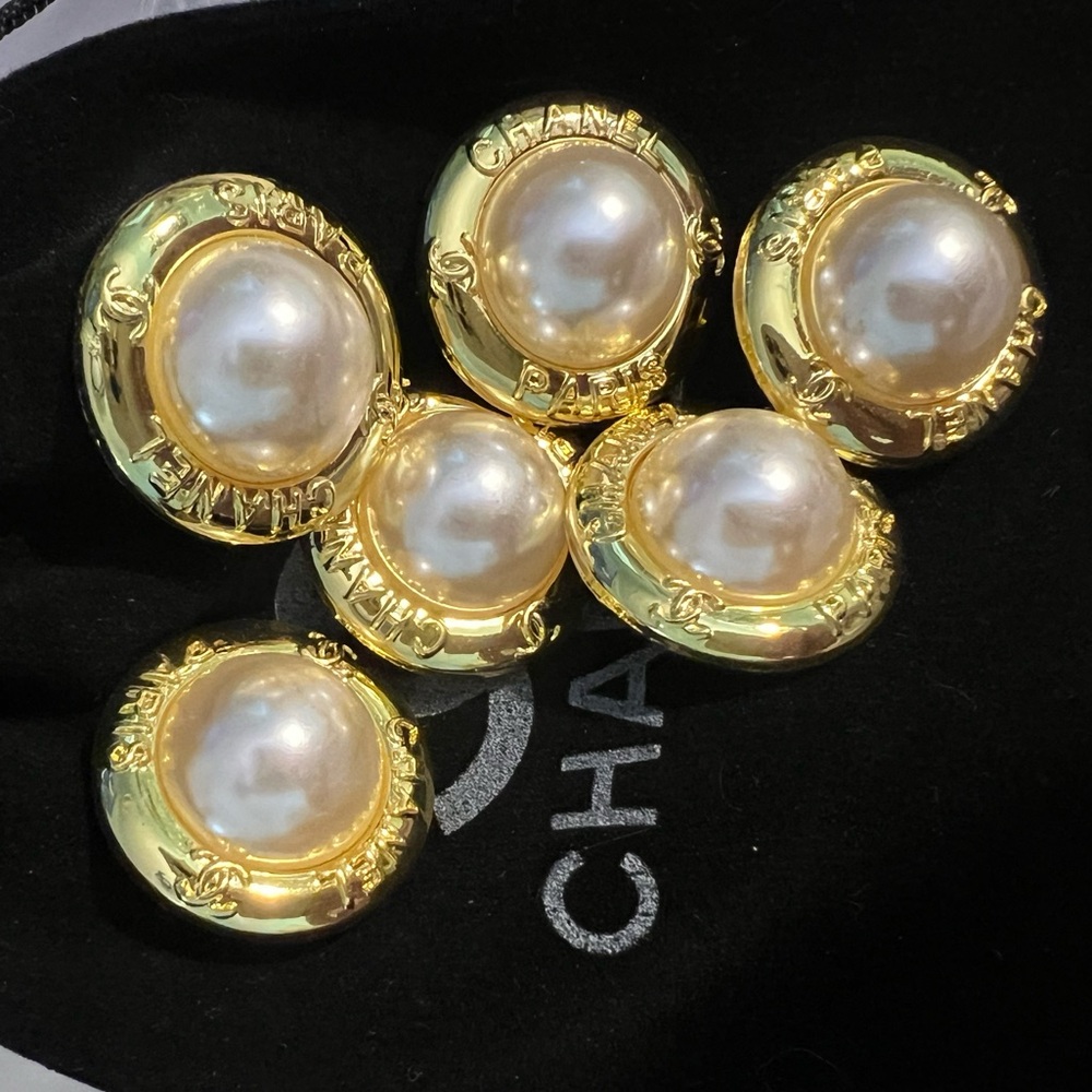 CC style Chanel”Set 6”Bright yellow gold/faux pearl 23mm/ShankButton/Sta…